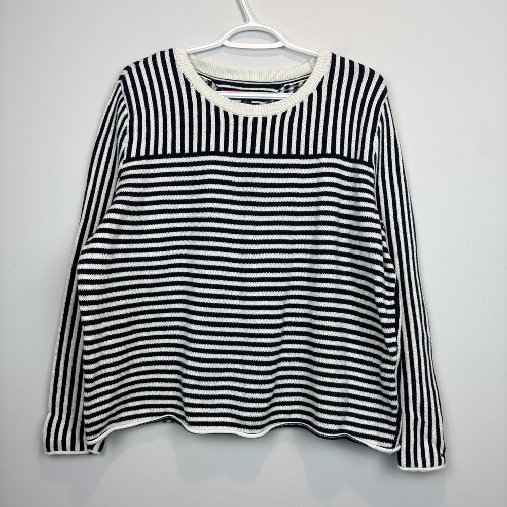 Tommy Hilfiger Navy and White Striped Sweater